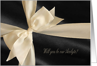 Cream Satin Bow on Black, Will you be our Acolyte? card