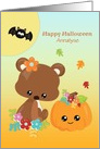 For Child Halloween with Bear, Pumpkin, Moon and Bat Customize Name card