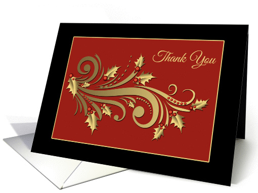 Gold Flourish with Holly, Holiday Thank You card (1197184)
