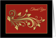 Gold Flourish with Holly, Holiday Thank You card