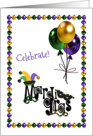 Colorful Masks, Balloons, Beads Mardi Gras Greeting card