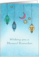Ramadan Lanterns, Blue Watercolor card