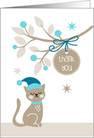 Thank You for Holiday Gift with Cat, Branch and Tag card