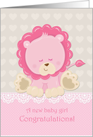 Baby Girl Congratulations Pink Lion card