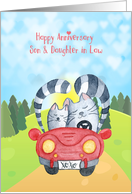 Son and Daughter in Law Anniversary - Loving Cats in Car card