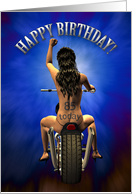 85th Birthday Sexy Girl on Motorbike Age Tattoo on her Back card