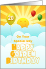 20th Golden Birthday With Balloons Sunshine And Happy Face card