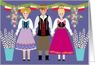Dyngus Day Folk Art Boy and Girls with Polish Flags and Pussy Willows card
