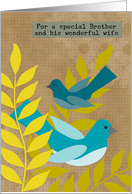 Brother and Wife Rosh Hashanah Bluebirds and Leaves Scrapbook Look card