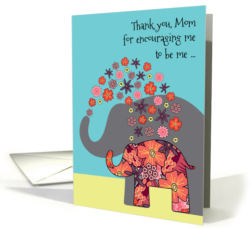 Mom Thank You on Mother's Day Cute Elephants Floral... (1371878)