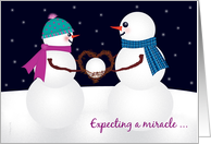 Expecting a Miracle Pregnancy Announcement Winter Snowman card