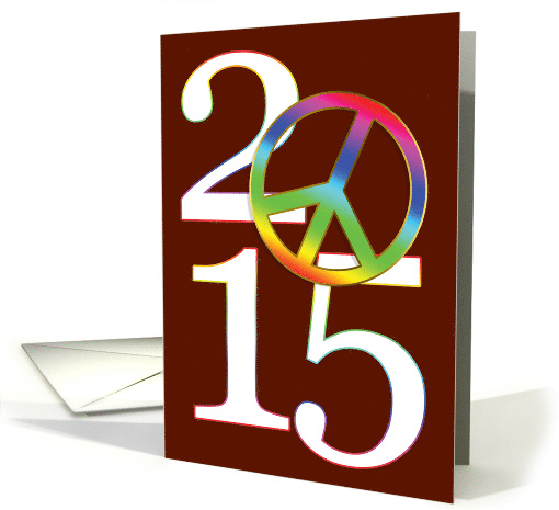 Happy New Year 2015 Rainbow Peace Sign on Rich Brown Background card