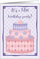 Birthday Party 13 Invitations Cake Pink and Purple card