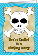 Birthday Party Invitations Pirate Skull Crossbones Blue card