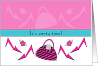 Birthday Party Invitations Girlie Fashion Shoes Handbags Purses Flowers card