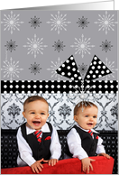 Thank You Christmas Gift Photo Card Retro Snowflakes Silver and White card