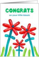 New Baby Congratulations with Balloon Flowers and Bright Grass card
