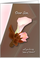 will you be my man of honor, lily, boutonniere, son card
