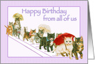 Kitties Walking Together in a Group Vintage Happy Birthday card