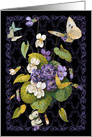Violets & Butterflies Blank Floral Note card