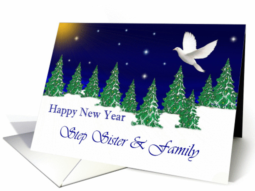 Step Sister & Family - Happy New Year - Peace Dove card (993373)