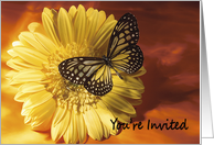 Wedding Dinner Rehearsal Invitation - Elegant Butterfly on a Yellow Gerber Daisy card