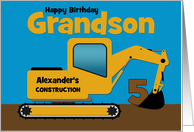 Grandson 5th Birthday Custom Name Yellow Excavator card