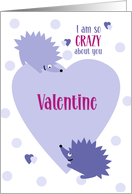 Valentine’s Day Periwinkle Hedgehogs Crazy About You Humor Heart card