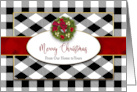 Christmas From Our Home to Yours Black White Plaid Faux Red Ribbon card