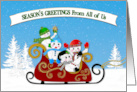 Seasons Greetings Business From All of Us Sleigh of Colorful Snowmen card