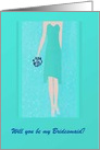 Turquoise dDress with Bouquet, Bridesmaid, Custom Text card