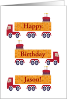 Inter-modal Container Truck Driver Birthday card, Three Trucks & Cakes card