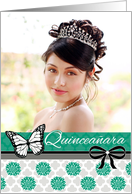 Quinceanara Invitation, Emerald and Cool Gray- Photo Card