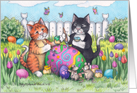 Easter Egg Decorating Cats Invite (Bud & Tony) card
