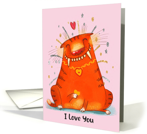 Valentine Cat for Mom in Orange & Pink card (1819076)