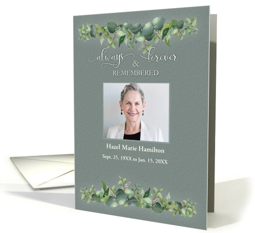 Sympathy Memorial Always Forever Remembered Personalized Photo card