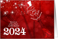 2024 New Year Champagne and Clock in Red and White card