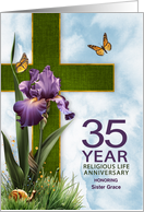 35th Religious Life Anniversary Purple Iris and Cross Custom card