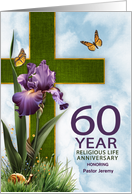 60th Religious Life Anniversary Purple Iris and Cross Custom card