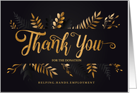 Donation Thank You Elegant Botanical on Black Custom card