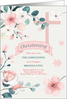 Christening Invitation for Baby Girl Peach Blossoms Christian Cross card