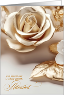 Guest Book Attendant Request Gold Colored Rose Wedding card