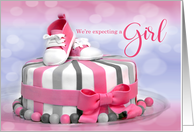 We’re Expecting a Baby Girl Pink and Purple Cake card