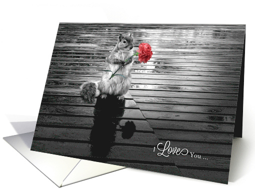I Love You Squirrel with Carnation Black and White card (451112)