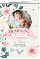 Christening Invitation for Baby Girl Peach Blossoms card