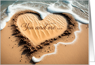 You plus Me Written in the Sand for Valentine’s Day card