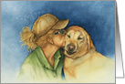 A Lady with her best friend, a Golden Labrador Dog blank card