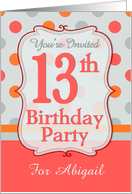 Polka-dotted Fun 13th Birthday Party Invitation with Custom Name card
