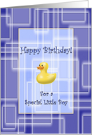 Birthday For a Little Boy, Blue Geometric Pattern and Yellow Duck Toy card