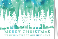 Christmas We’ve Moved Rustic Watercolor Northern Lights card